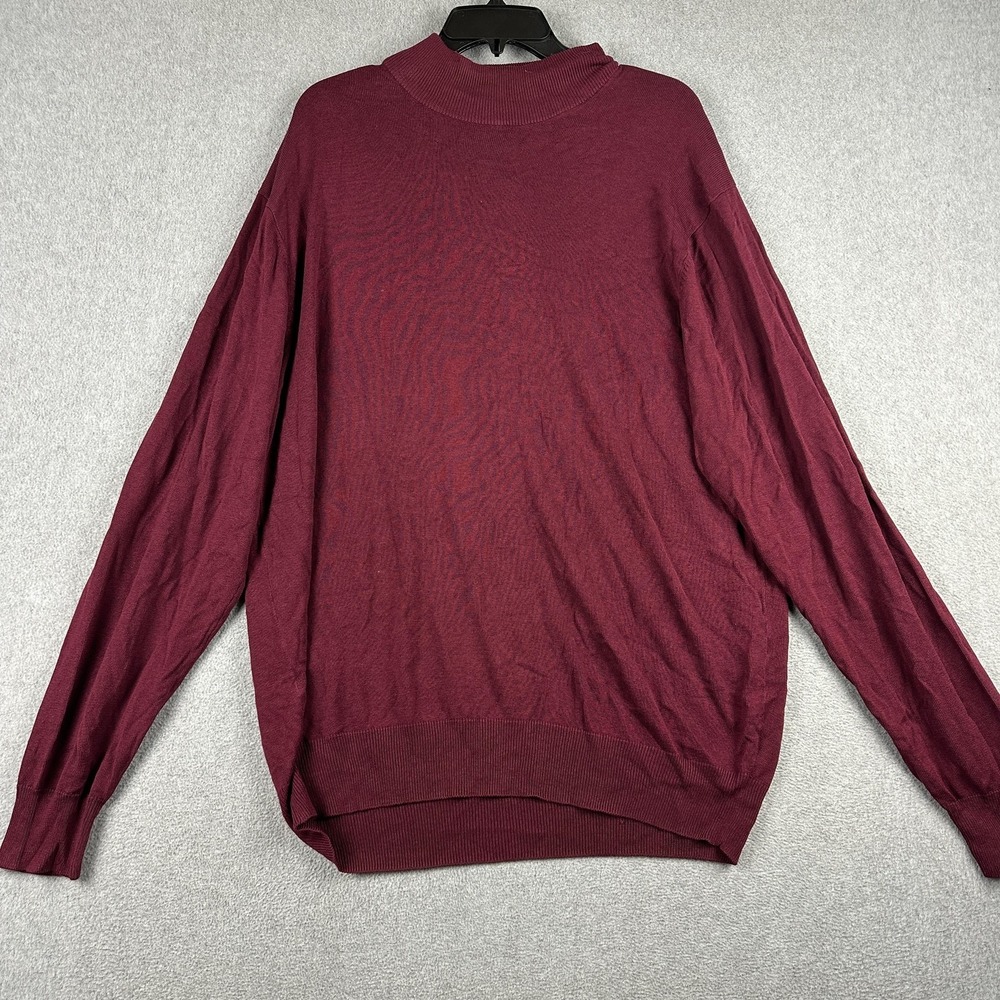 Jos A Bank Sweater Mens XL Red 100% Silk Mock Neck Pullover Lightweight Knit